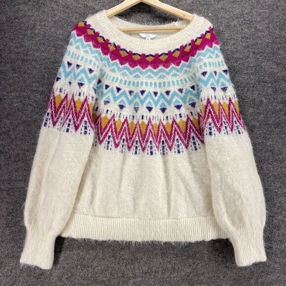 Time And Tru Sweater Pullover Women 2XL White Striped Knit Long Sleeve Casual - Picture 1 of 9